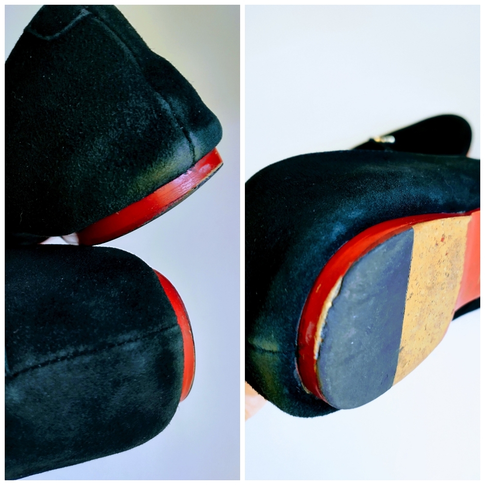 YSL Yves Saint Laurent Black Suede Shoes.(Size 37) Made in Italy. Gold-tone Logo - Picture 12 of 14